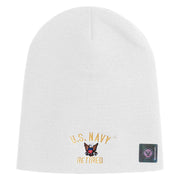 US Navy Retired Military Embroidered Heavyweight Classic Knit Short Beanie - White OSFM