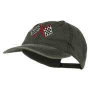 Checkered Racing Flag Embroidered Washed Cap