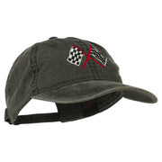 Checkered Racing Flag Embroidered Washed Cap