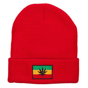 Rasta Leaf Flag Embroidered Long Beanie