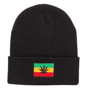 Rasta Leaf Flag Embroidered Long Beanie