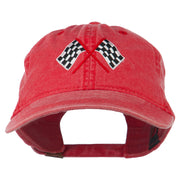 Checkered Racing Flag Embroidered Washed Cap