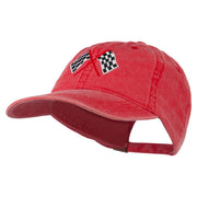 Checkered Racing Flag Embroidered Washed Cap