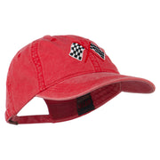 Checkered Racing Flag Embroidered Washed Cap