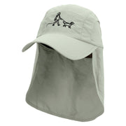 Walking The Dog Embroidered Men's UV 50+ Drawstring Flap Cap - Khaki OSFM