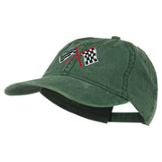 Checkered Racing Flag Embroidered Washed Cap