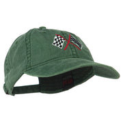 Checkered Racing Flag Embroidered Washed Cap