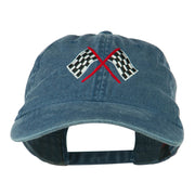 Checkered Racing Flag Embroidered Washed Cap