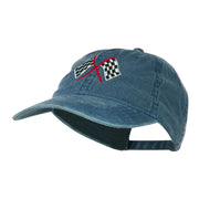 Checkered Racing Flag Embroidered Washed Cap