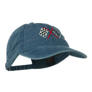 Checkered Racing Flag Embroidered Washed Cap