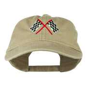 Checkered Racing Flag Embroidered Washed Cap