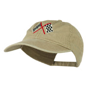 Checkered Racing Flag Embroidered Washed Cap