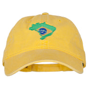 Brazil Flag Map Embroidered Washed Cotton Twill Cap