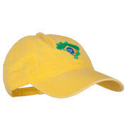 Brazil Flag Map Embroidered Washed Cotton Twill Cap