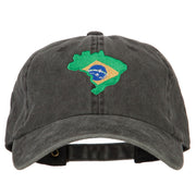 Brazil Flag Map Embroidered Washed Cotton Twill Cap