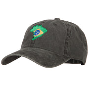 Brazil Flag Map Embroidered Washed Cotton Twill Cap