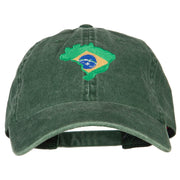 Brazil Flag Map Embroidered Washed Cotton Twill Cap