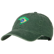 Brazil Flag Map Embroidered Washed Cotton Twill Cap