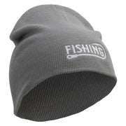 Fishing Hook Embroidered 8 inch Acrylic Short Blank Beanie - Grey OSFM