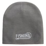 Fishing Hook Embroidered 8 inch Acrylic Short Blank Beanie - Grey OSFM
