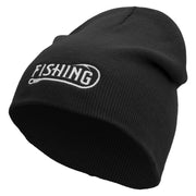 Fishing Hook Embroidered 8 inch Acrylic Short Blank Beanie - Black OSFM