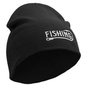 Fishing Hook Embroidered 8 inch Acrylic Short Blank Beanie - Black OSFM