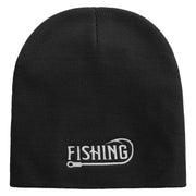 Fishing Hook Embroidered 8 inch Acrylic Short Blank Beanie - Black OSFM