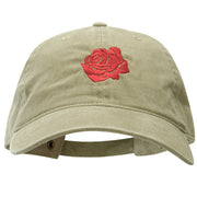 Rosy Rose Embroidered Washed Solid Pigment Dyed Cotton Twill Brass Buckle Cap