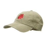 Rosy Rose Embroidered Washed Solid Pigment Dyed Cotton Twill Brass Buckle Cap