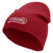 Fishing Hook Embroidered 8 inch Acrylic Short Blank Beanie - Red OSFM