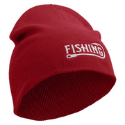 Fishing Hook Embroidered 8 inch Acrylic Short Blank Beanie - Red OSFM