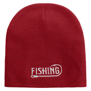 Fishing Hook Embroidered 8 inch Acrylic Short Blank Beanie - Red OSFM