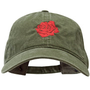 Rosy Rose Embroidered Washed Solid Pigment Dyed Cotton Twill Brass Buckle Cap