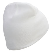 Running Logo Embroidered 8 Inch Knitted Short Beanie - White OSFM