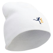 Running Logo Embroidered 8 Inch Knitted Short Beanie - White OSFM