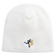 Running Logo Embroidered 8 Inch Knitted Short Beanie - White OSFM
