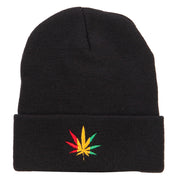 Rasta Leaf Embroidered Long Beanie