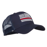 Thin Red Line American Flag Embroidered Mesh Cap