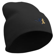 Running Logo Embroidered 8 Inch Knitted Short Beanie - Black OSFM