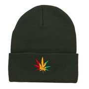 Rasta Leaf Embroidered Long Beanie