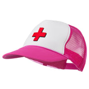 Cross in Red Logo Embroidered Foam Mesh Cap