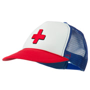 Cross in Red Logo Embroidered Foam Mesh Cap