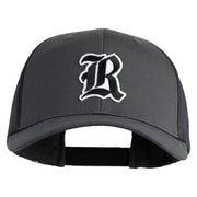 Old English R Iron on Patched Retro Trucker Cap - Dk-Heather OSFM