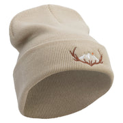 Deer Mountain Embroidered 12 Inch Long Knitted Beanie - Birch OSFM