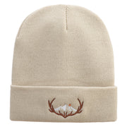 Deer Mountain Embroidered 12 Inch Long Knitted Beanie - Birch OSFM