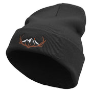 Deer Mountain Embroidered 12 Inch Long Knitted Beanie - Black OSFM