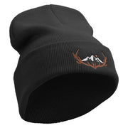 Deer Mountain Embroidered 12 Inch Long Knitted Beanie - Black OSFM