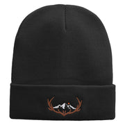 Deer Mountain Embroidered 12 Inch Long Knitted Beanie - Black OSFM