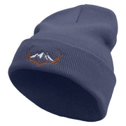 Deer Mountain Embroidered 12 Inch Long Knitted Beanie - Navy OSFM