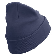Deer Mountain Embroidered 12 Inch Long Knitted Beanie - Navy OSFM